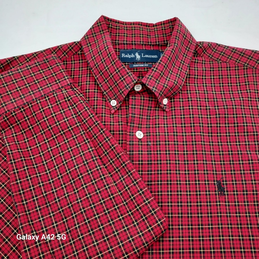 Ralph Lauren Custom Fit Red Plaid Button Down Shirt Mens XL Long Sleeve Pony Log